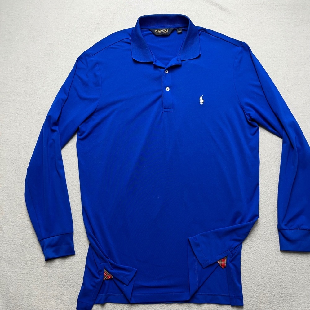 Polo Golf Ralph Lauren Long Sleeve Polo Shirt Mens L Blue Performance Preppy